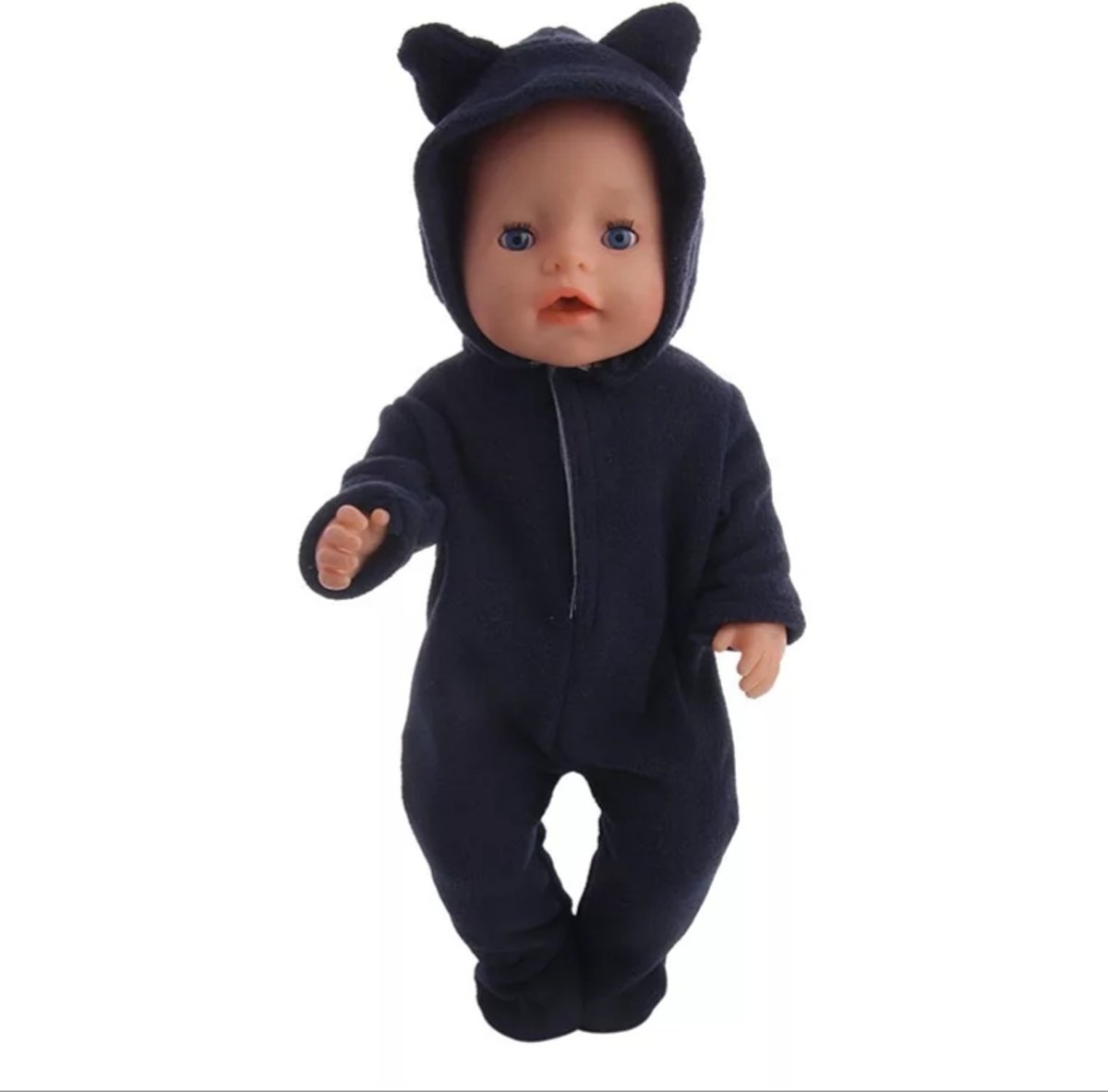 Poppenkleertjes | Geschikt voor Baby Born | Kat onesie met slofjes | Donkerblauw | Pyjama